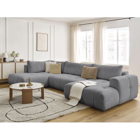 BOBOCHIC - Canapé panoramique convertible FUJI tissu bouclette Angle droit  Gris foncé (1/5)