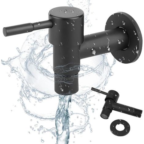 Poolwischerarmatur, schwarze Wandarmatur, Spültischarmatur mit kurzem Griff, Schnellöffnungs-Kaltwasserarmatur aus Edelstahl 304, Retro-Waschmaschinenarmatur in Schwarz
