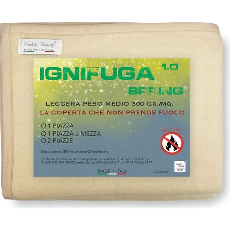 COPERTA IGNIFUGA SPRING antifiamma Peso Medio 1.0 ANTIFUOCO CLASSE 1 omologata MADE in ITALY Beige 1 PIAZZA E MEZZA
