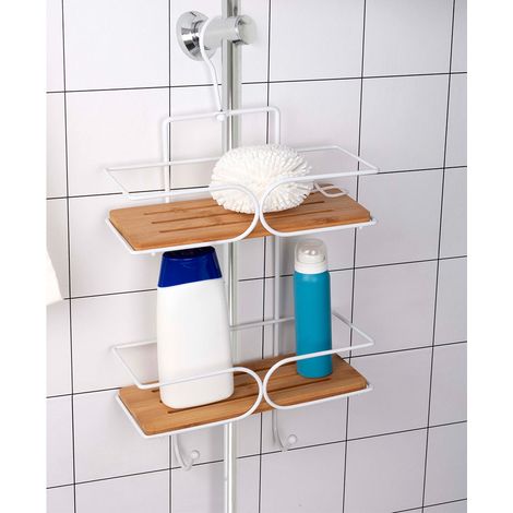 Étagère de Salle de Bains avec Crochet et 2 Niveaux - Bois/Blanc (1/2)