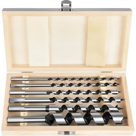 Coffret 6 Mèches à Bois 230 mm, Ø 6-25 mm Hélicoïdaux Foret Bois à Queue Hexagonale avec Pointe à Coupe Unique pour Bois, MDF, Contreplaqué, PVC et Matériaux Composites (1/5)