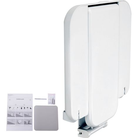 Klappbarer Duschsitz aus ABS, 40x42 cm ausgeklappt, zur Wandmontage, einziehbar, maximale Belastbarkeit 200 kg, platzsparend, für Senioren, Schwangere, Kinder und Erwachsene. (1/5)
