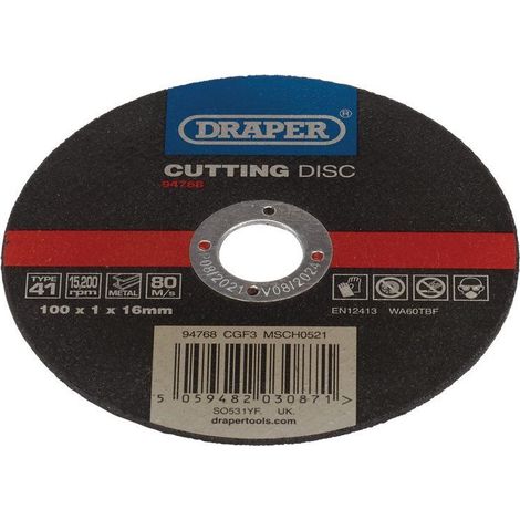 Draper Metal Cutting Disc for Metal, 100 x 1 x 16mm, Model 94768 (1/2)