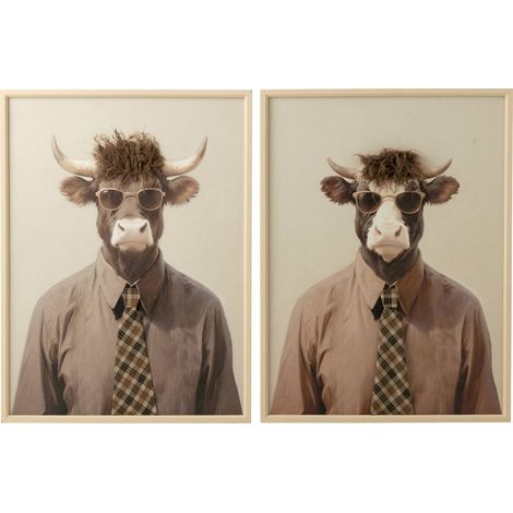 Tableau vache décalé en toile marron - marron et beige (1/4)