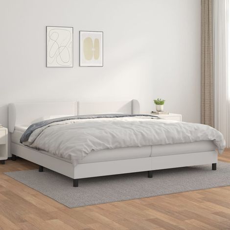 Lit à sommier tapissier avec matelas - Cadre De Lit Moderne: King Size - Lit Double - Blanc 200x200cm Similicuir Chic-338040 (1/5)