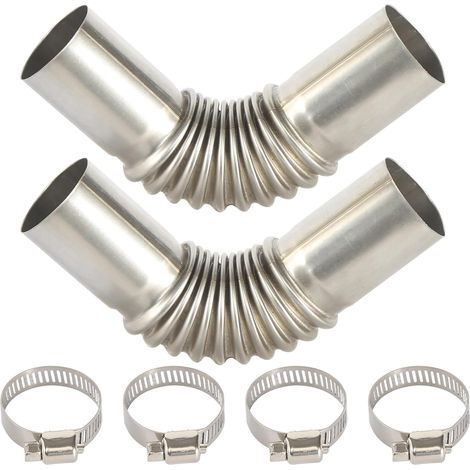 Lot de 2 raccords coudés en acier inoxydable de 25 mm pour tuyau d'échappement - Tuyau de ventilation de gaz - Chauffage de voiture - Avec deux pinces en acier inoxydable pour chauffage diesel (1/5)