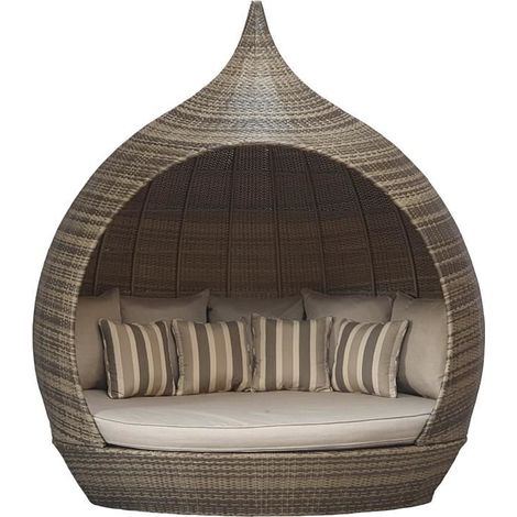 Signature Weave Pearl Wicker Round Garden Day Bed Sun Lounger Roof Shade Brown (1/3)