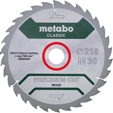 Metabo Sägeblatt precision cut wood - classic, 216x30 Z30 WZ 22° /B (1/2)