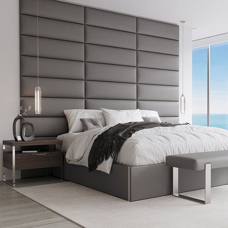 Panneau Décoratif Tête De Lit Capitonnée - 4 Panneaux Simili Cuir Gris 76cm (1/5)