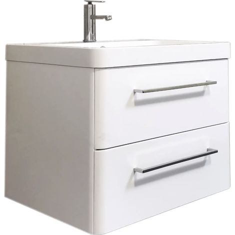 Meuble Salle de Bains avec vasque/lavabo TAHITI 80 suspendu laqué Blanc brillant avec plan résine (1/5)