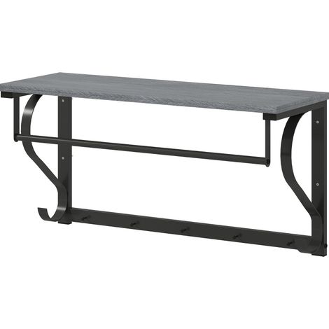Perchero de pared con estante superior, 5 ganchos y barra para colgar gris HOMVRA (1/5)