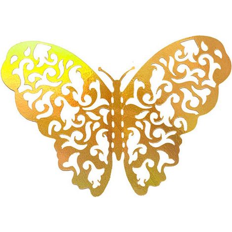 Stickers muraux papillons 3D creux, lot de 12, style A : or irisé (12 papillons par lot) (1/5)