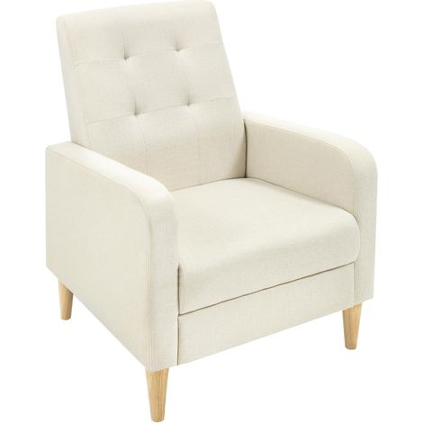 WOLTU Poltrona Relax in Lino con Gambe in Legno, Beige