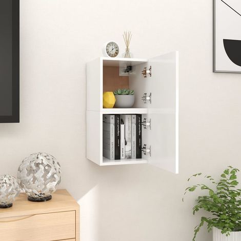 2 pcs Meubles TV muraux, Banc TV, Meuble TV suspendu, Lowboard blanc 30,5x30x30 cm YHJ23527 (1/5)