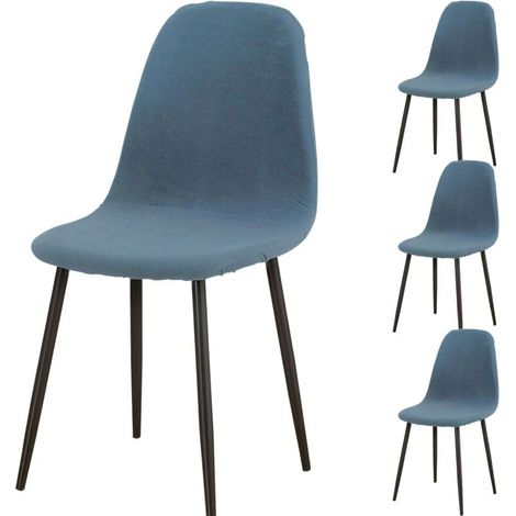 Housses de chaise extensibles - Lavable - Convient pour salon, cuisine et hôtel - Gris-bleu - Lot de 4 (1/5)