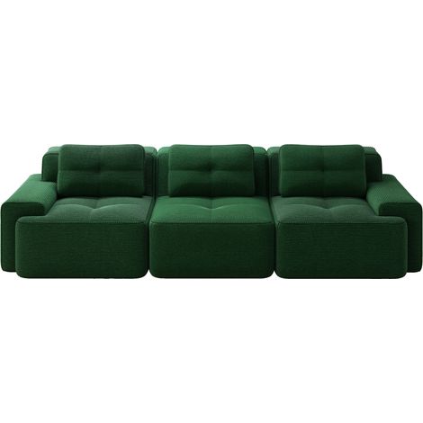 Divano modulare 3 posti in velluto a coste verde, design cloud senza montaggio (1/5)
