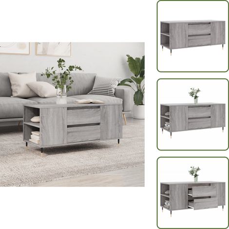 Holzbeistelltisch - vidaXL Couchtisch Grau Sonoma 102x44,5x50 cm Holzwerkstoff - Metallbeine Couchtisch (1/5)