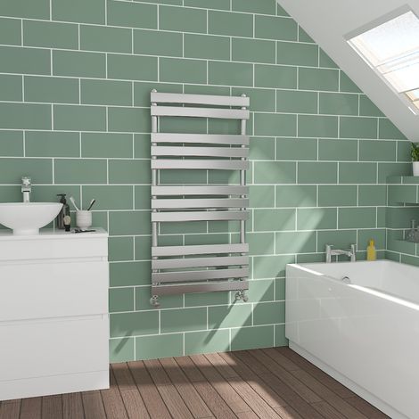 Flat Panel Chrome Towel Radiator Bathroom Heated Rail 1200x600mm (1/5)