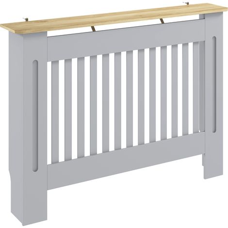 HOMCOM Radiator Cover Painted Slatted MDF Cabinet Lined Grill 112x19x81cm
