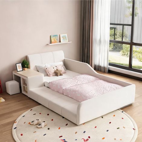 Cadre de lit coloris blanc en velours 212 x 125 x 69 cm (1/5)