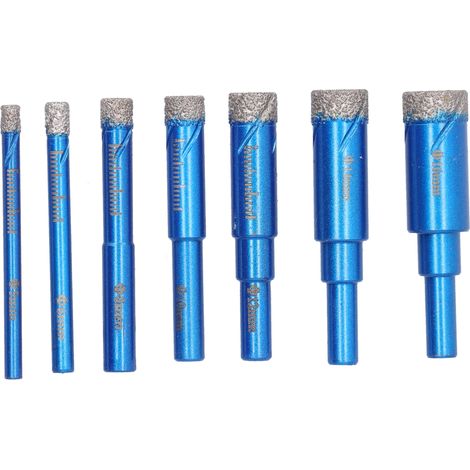Set de 7 trépans diamantés à sec 5-16mm, scie cloche à tige ronde, brasé sous vide pour carrelage céramique (1/5)