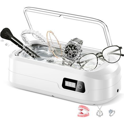 Nettoyeur à Ultrasons, 49000Hz Nettoyeur Ultrasons, 600mL Nettoyeur Ultrasonique, Nettoyeur Ultrasons Lunettes, avec 4 Timer Réglages, Affichage à LED, pour Bijoux, Bague, Dentaire, Argent