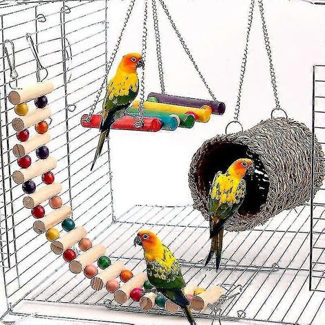 Jouet pour cage à perroquet, hamac pour hamster écureuil, balançoire-nid pour oiseaux, échelle (1/5)