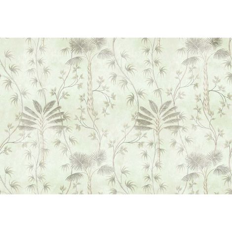 Papier peint panoramique vert pastel Tapisserie panoramique à motif feuillage et arbre Papier peint panoramique jungle pour chambre d'enfant (1/2)