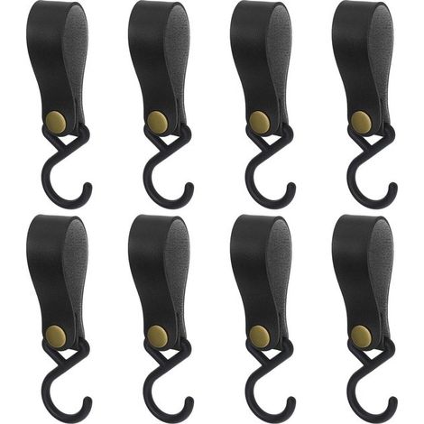 8 ganci in plastica a forma di S in similpelle PU - Ganci per pentole da campeggio all'aperto - Ganci per asciugamani da cucina e bagno - Ornamenti da appendere alla cintura - Nero (1/5)