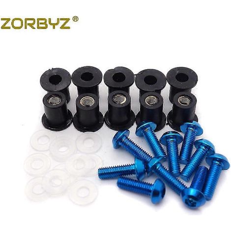 Kit de 10 vis M5 pour pare-brise de moto avec écrous et rondelles - Bleu (1/5)