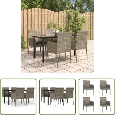 vidaXL Salle à manger extérieure - Ensemble à manger de jardin coussins 5 pcs noir et gris (1/5)