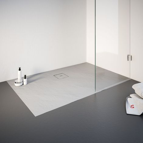 Receveur de douche 90 x 140 cm résine minérale de plain-pied, décor effet Pierre gris, Schulte