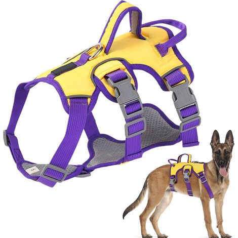 Harnais Chien Anti Traction, Harnais Anti Traction pour Chien Moyen et Grand Réglable, Harnais pour Chiens No Pull Souple Devant Harnais pour Chien Moyen, Large (Jaune, M) (1/5)