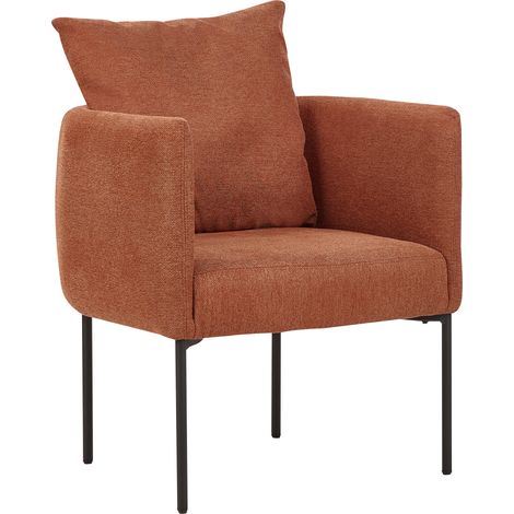 Sillón elegante con cojín patas de hierro negras estilo retro lino sintético marrón dorado Malmos