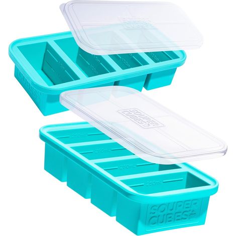 Plateau de congélation en silicone extra-large de 1 tasse avec couvercle - paquet de 2 - donne 8 portions parfaites de 1 tasse - congeler le bouillon de soupe ou la sauce