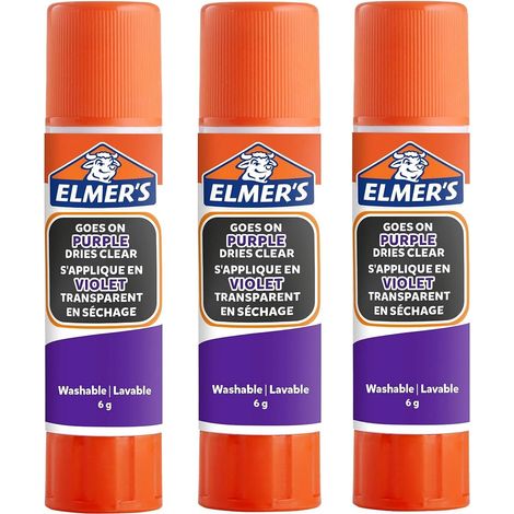 Bâtons de colle violette Devient transparente en séchant Parfaite pour l'école et les travaux manuels Lavable et adaptée aux enfants 6 g Lot de 3 (1/5)