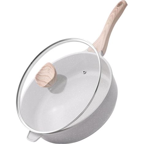 Keramik Bratpfanne 28cm Induktion Antihaft Tiefe Pfanne Holzgriff Deckel (1/5)