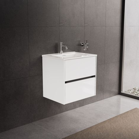 Inda - Mobile bagno 60 cm Bianco lucido con 2 cassetti e lavabo (1/5)