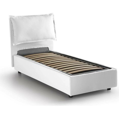 Talamo Italia Cama individual Zusanne, Cama contenedor con revestimiento de tela, 100% Made in Italy, Apertura frontal, adecuado para colchón Cm 90x190, Blanco, con embalaje reforzado