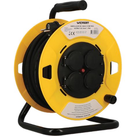 Enrouleur de Câble H07RN-F 25 m – 3G1,5 mm² – IP44 – 4 Prises à Clapet – Disjoncteur Thermique  Réf. 005803 - WILMART