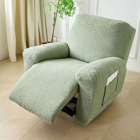 Housse de fauteuil inclinable en jacquard 1 place extensible en polyester élasthanne avec poche latérale élastique,vert matcha (1/5)