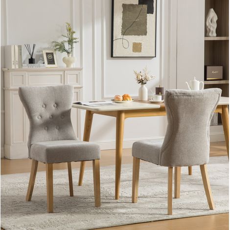 REDOM - Lote de 2 sillas de comedor tapizadas - respaldo alto - remaches decorativos - patas ajustables - chenilla gris (1/5)