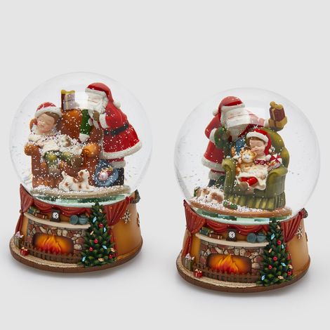 EDG Una Sfera Acqua Musicale Con Camino Babbo Natale H.20 D.15 Colori Assortiti