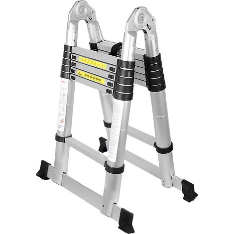 SWANEW Scala telescopica Alu Argento Scala pieghevole 1,9M+1,9M A Quadro Scala con barra di sostegno Scala in alluminio Estensibile Scala scorrevole Antiscivolante Scala multiuso che può sopportare fi (1/5)
