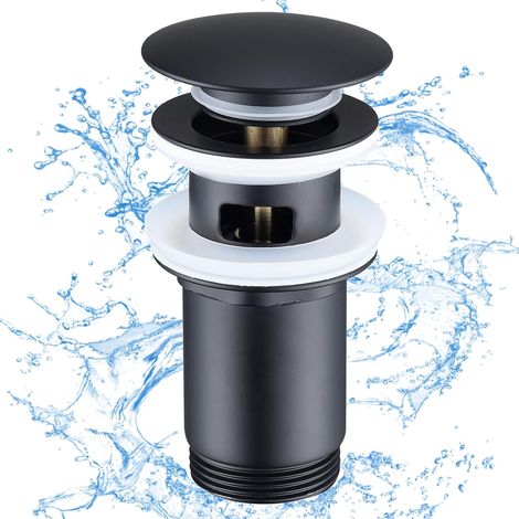 Schwarz mattes Abfluss-Set mit Überlauf, universelles Abflusssystem für Waschbecken mit Messing-Ablaufventil (1/5)