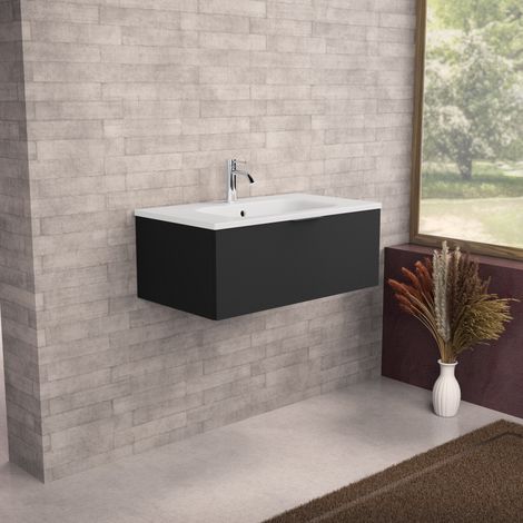 Inda - Meuble de salle de bain L.80 avec vasque mate / Noir mat 1 (1/5)