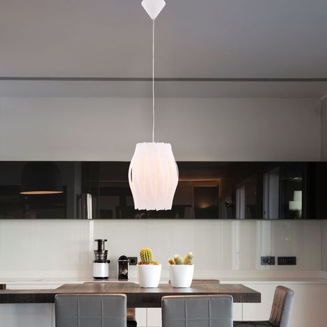 Pendelleuchte Deckenlampe Essbereich Hängeleuchte mit einem weißen Lampenschirm, Metall Kunststoff, 1x E27, DxH 30x150 cm, Wohnzimmer