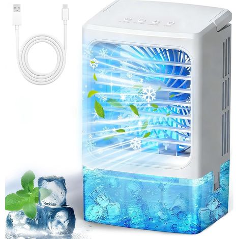 Climatiseur portable avec débit de brume de 1500 ml/h – mini climatiseur, appareil compact, 3 vitesses, éclairage LED 7 couleurs, brume fraîche et minuterie... (1/5)