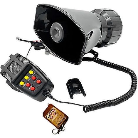 Klaxon d'alarme de voiture 12 V à 7 tonalités, avec télécommande sans fil et haut-parleur, compatible avec les motos et véhicules. (1/5)