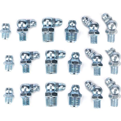 Lot de 80 Graisseurs droits et coudés 45° 1/8-28, buse hexagonale en fer zingué bleu galvanisé (1/3)